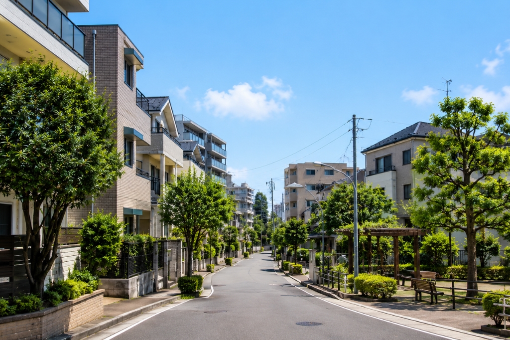 東京都板橋区の住宅街と低層マンションの外壁塗装を検討するイメージ