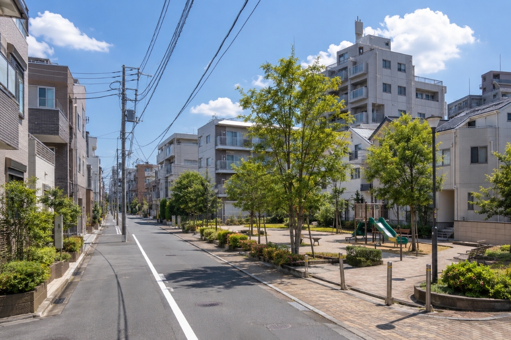 東京都北区の住宅街と低層マンションの外壁塗装を検討するイメージ